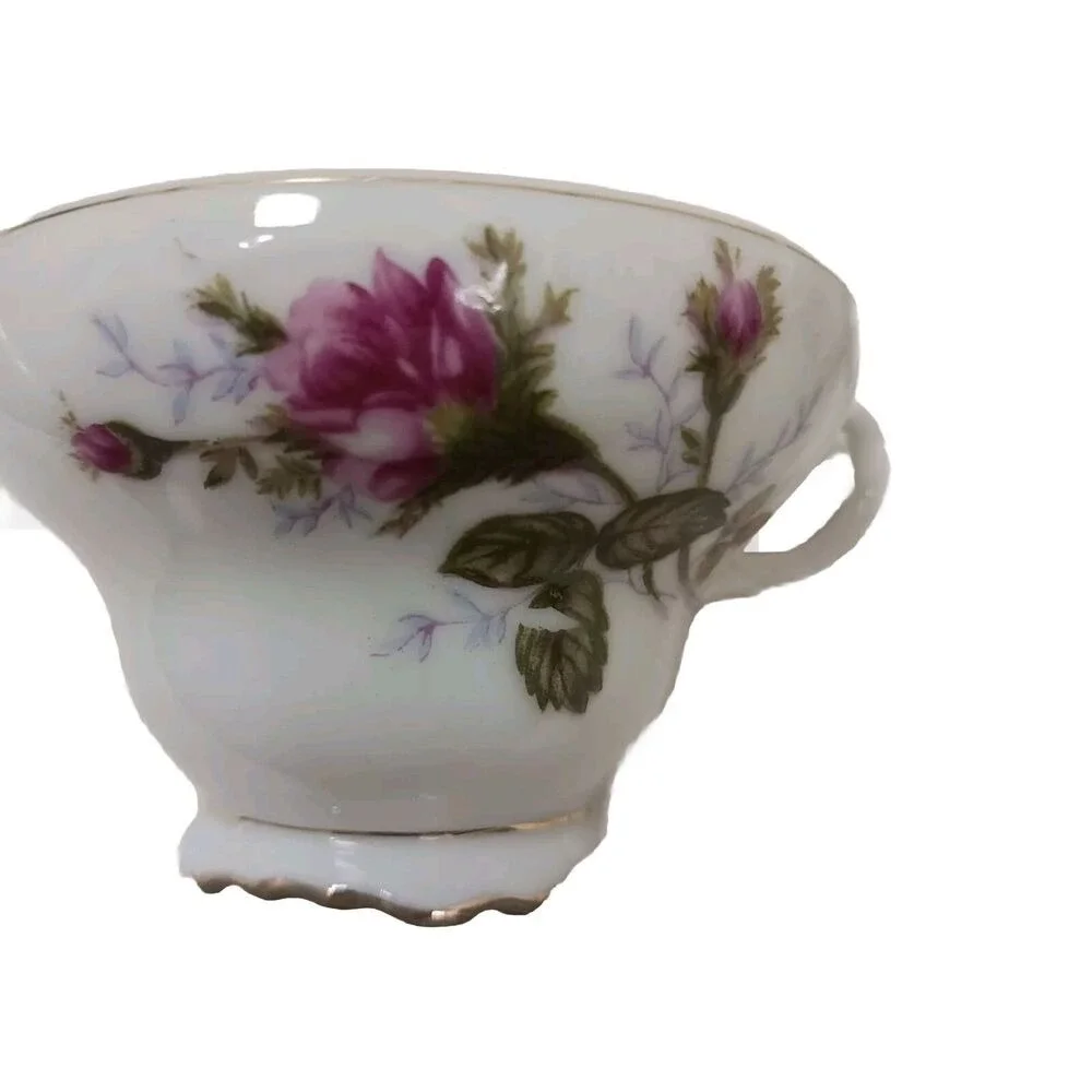 Japan Moss Rose 4 Tea Cup SET with Saucers Made In Handpainted Porcelain VINTAGE